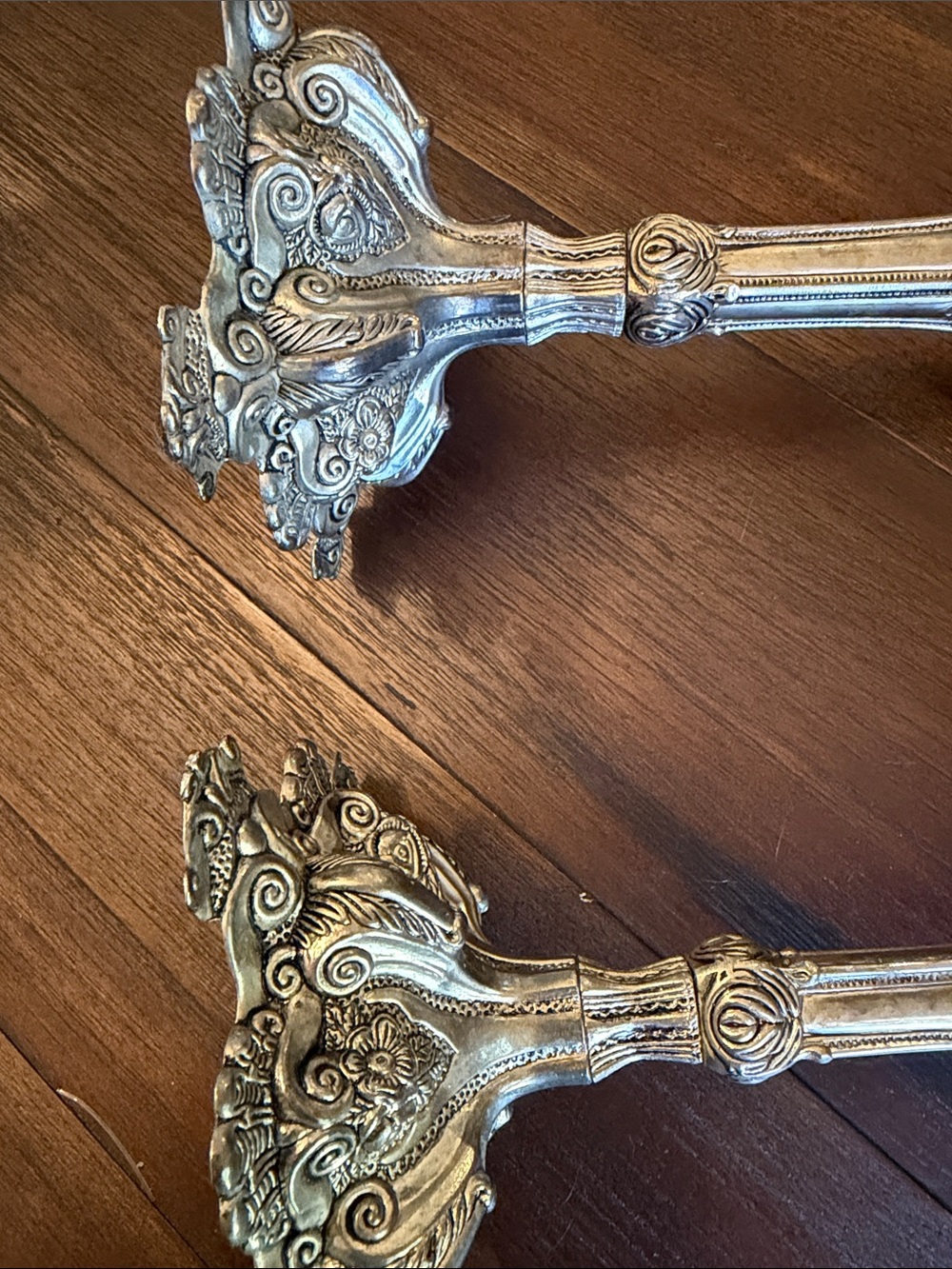 European style Godinger Ornate Silver-Tone Decorative Candle Holders - Pair - Picture 3 of 5